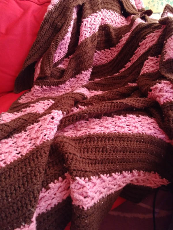 Herringbone Afghan in Pink and Brown