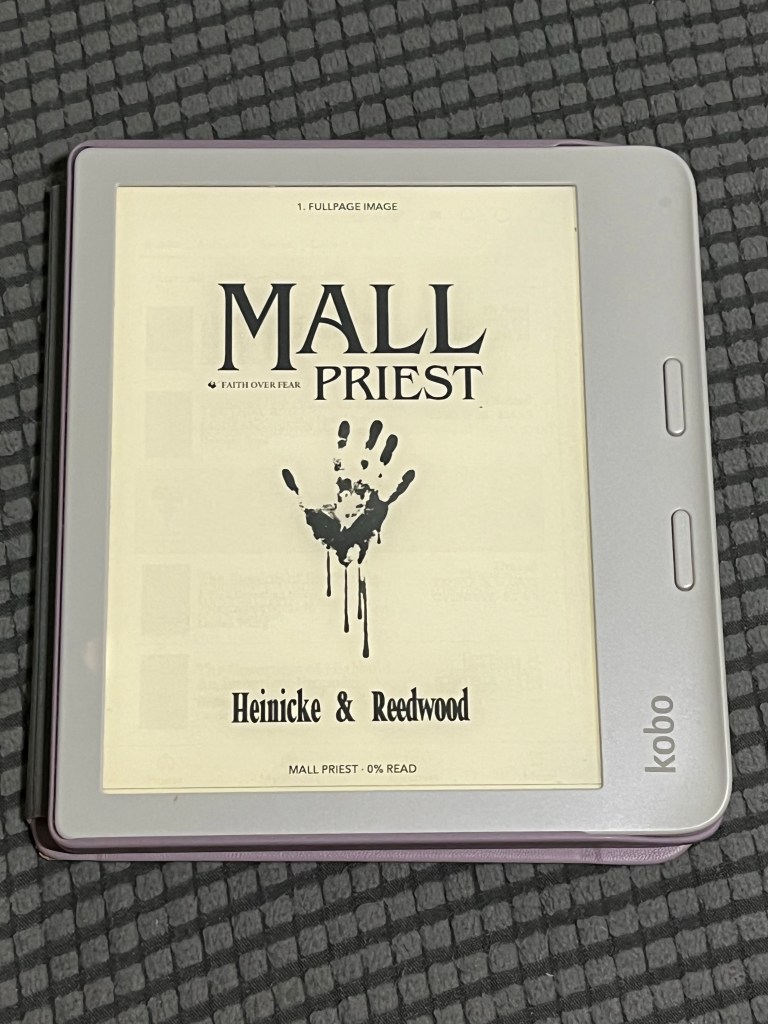 Cover of Mall Priest by Kate Reedwood and Chris Heinicke shown on an ereader