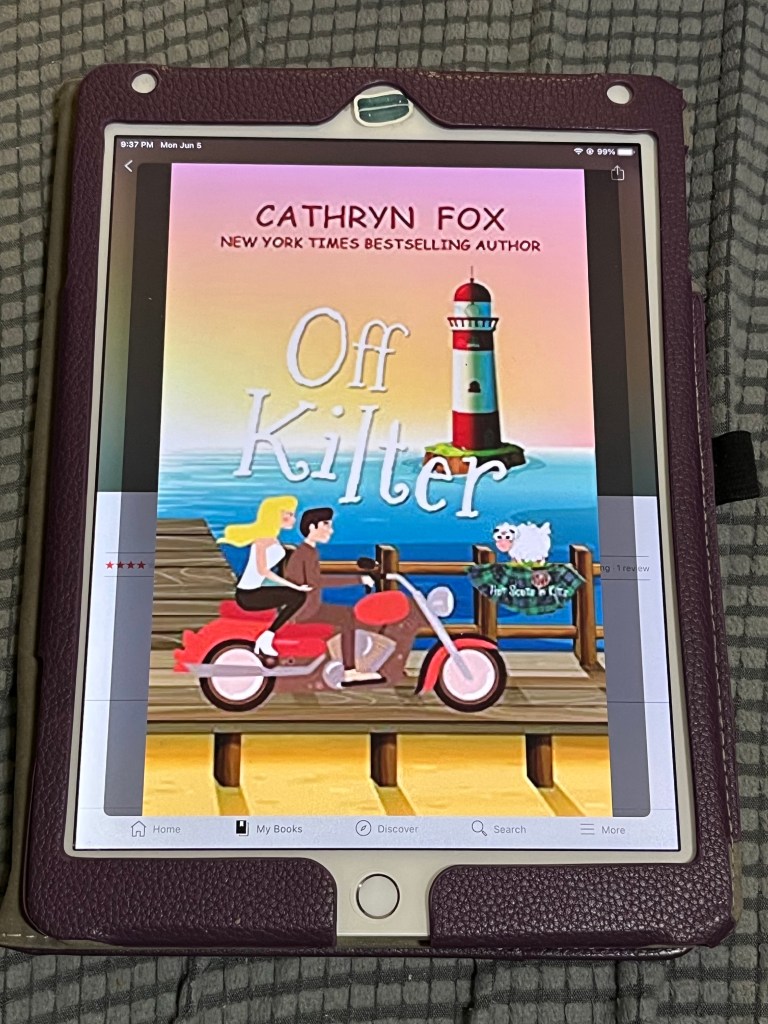 iPad showing the cover of the book Off Kilter by Cathryn Fox