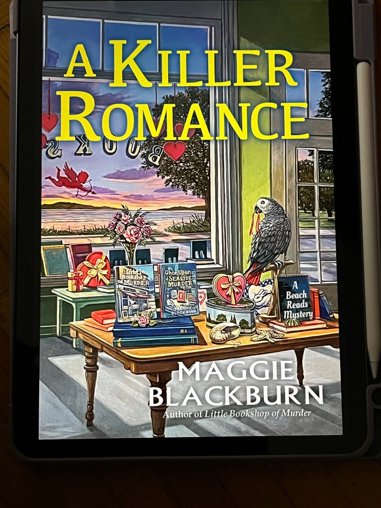 iPad showing the cover of A Killer Romance by Maggie Blackburn