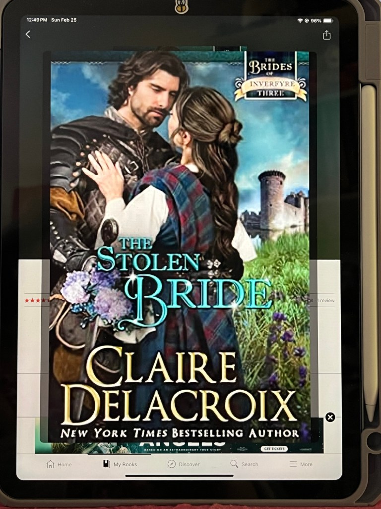 IPad showing the cover of The Stolen Bride by Claire Delacroix