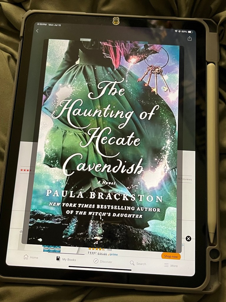 iPad showing the cover of The Haunting of Hecate Cavendish by Paula Brackston