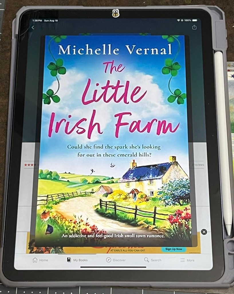 iPad showing the cover of The Little Irish Farm by Michelle Vernal