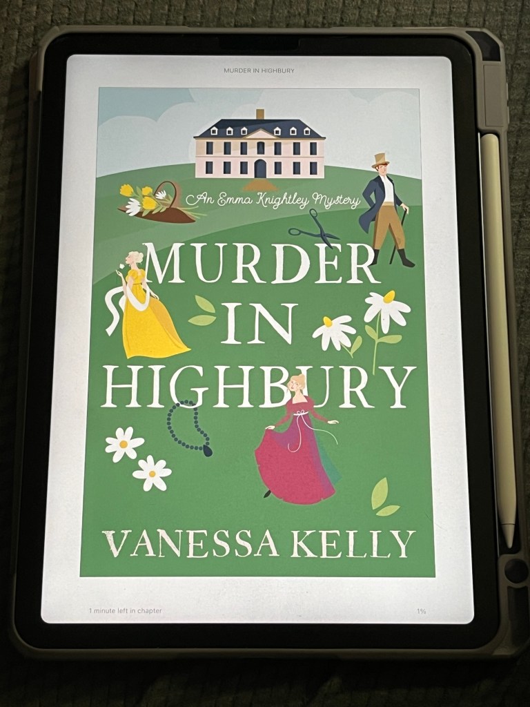 iPad showing the cover of Murder in Highbury by Vanessa Kelly