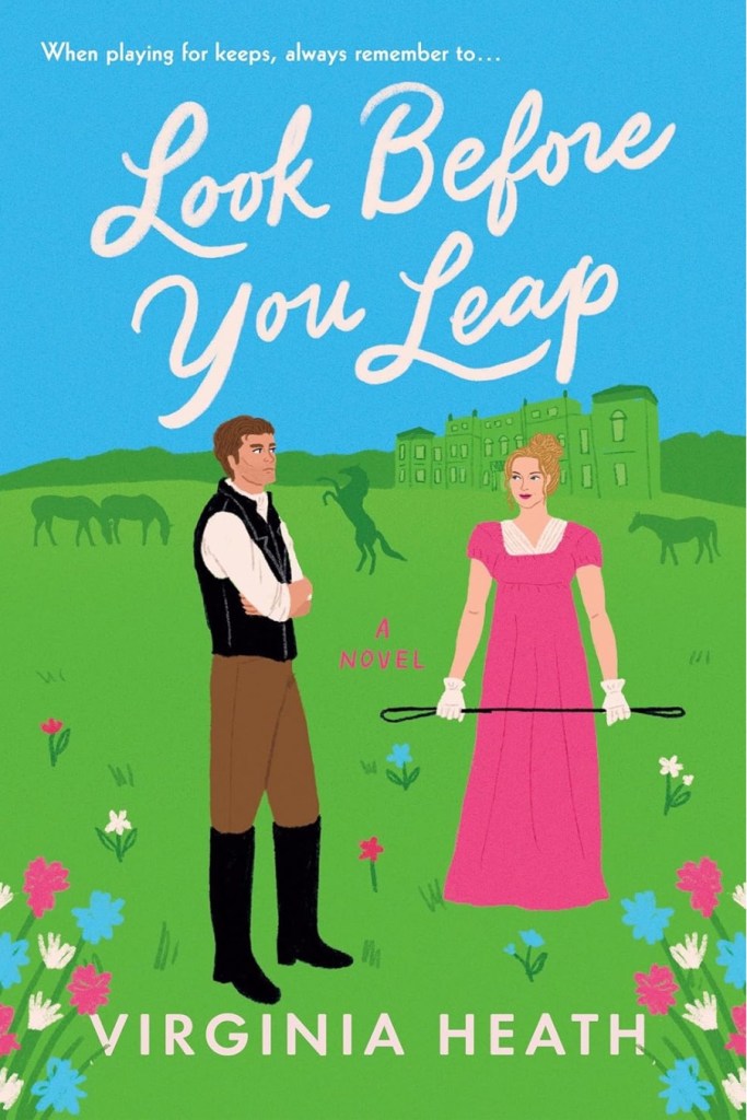 Cartoonish cover of Look Before You Leap by Virginia Heath.